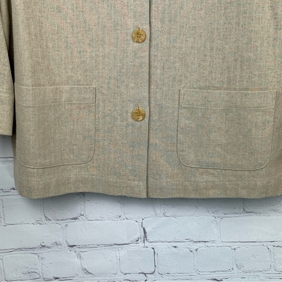 Classic Elements Beige Button Up Floral Embroidered Linen Blend Jacket Medium - Picture 3 of 8